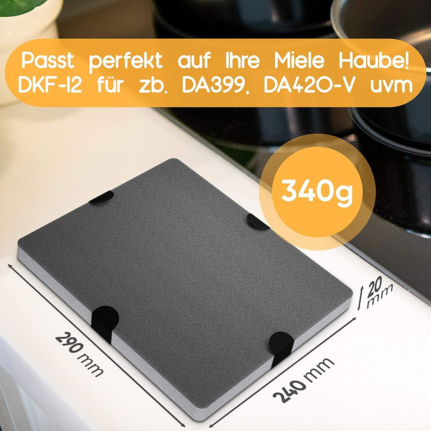Aktivkohlefilter ähnlich DKF12-1 bzw. 6228731, passend für Miele Dunstabzugshauben DA269-4 / DA279-4 / DA390 / DA420 / 28996265D