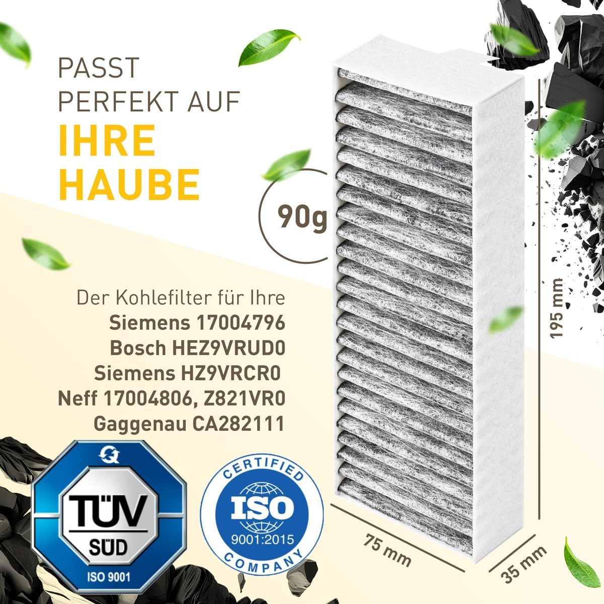 Aktivkohlefilter für Siemens HZ9VRCR0 / Bosch HEZ9VRUD0 / Bosch Siemens 17004796 / Neff 17004806, Z821VR0 / Gaggenau CA282111 (4 Filter)