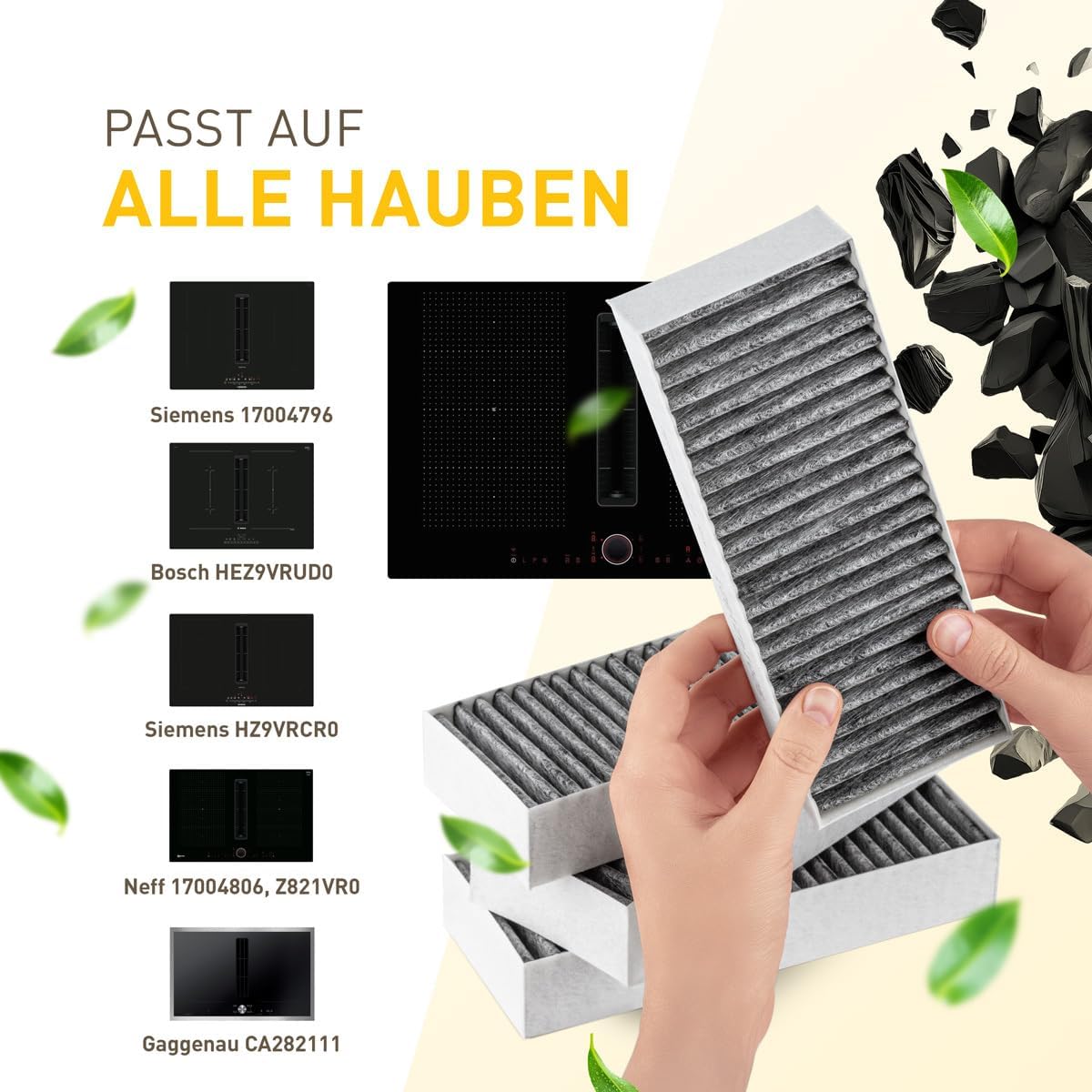 Aktivkohlefilter für Siemens HZ9VRCR0 / Bosch HEZ9VRUD0 / Bosch Siemens 17004796 / Neff 17004806, Z821VR0 / Gaggenau CA282111 (4 Filter)
