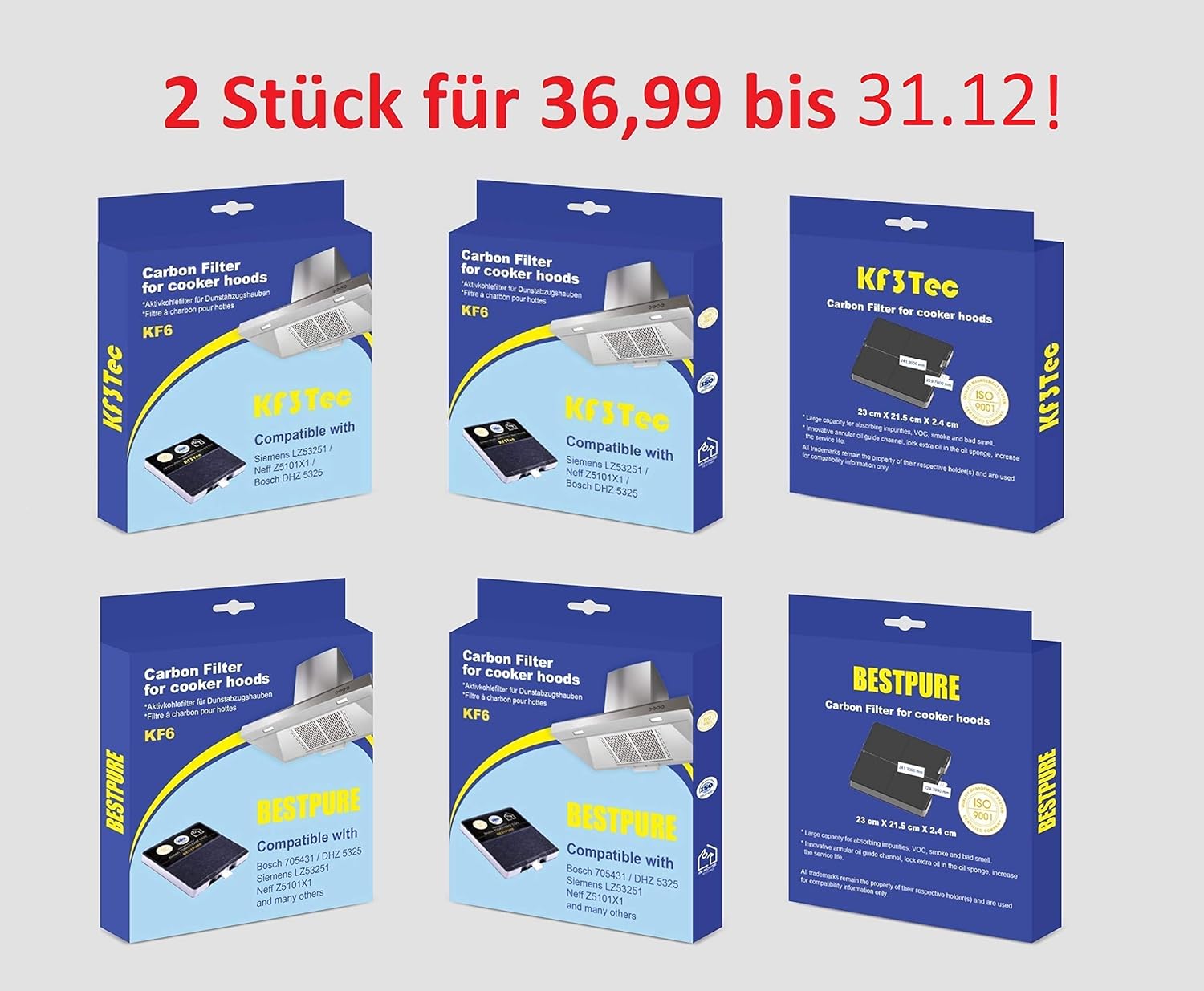 Aktivkohlefilter 2023er Version! Ausgezeichneter Aktivkohlefilter Dunstabzugshaube KF6 passend zb. für Siemens LZ53251 / Neff Z5101X1 / Bosch dhz5325 / VVZ52V40 / max bestellmenge 10 Stk