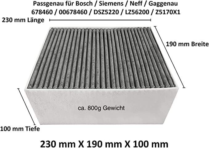 Aktivkohlefilter für Siemens/Bosch/Neff hochwertiger Clean Air Filter - LZ56200 / DSZ5201 / Z5170X1
