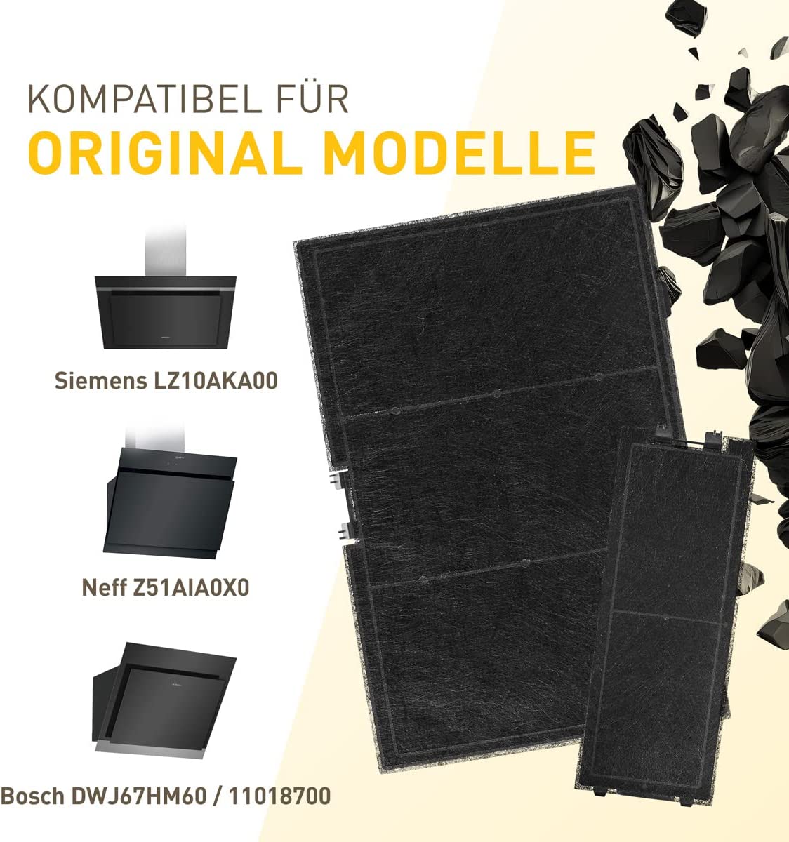 Aktivkohlefilter geeignet für Siemens LZ10AKA00 / Neff Z51AIA0X0 / Bosch DWZ0AK0A0 / Constructa Gaggenau 17000965 (2 Stück)