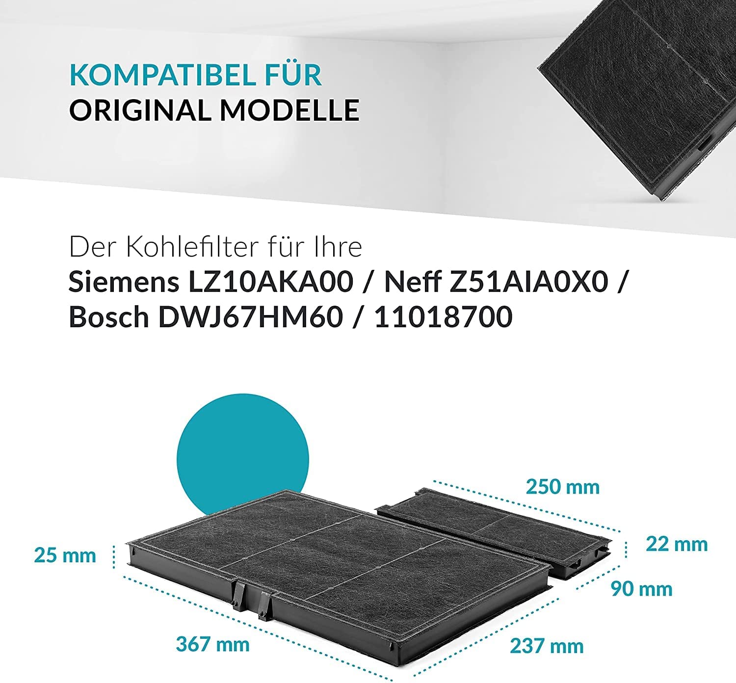 Aktivkohlefilter für Siemens LZ10AKA00 / Neff Z51AIA0X0 / Bosch DWZ0AK0A0 / Constructa Gaggenau 17000965