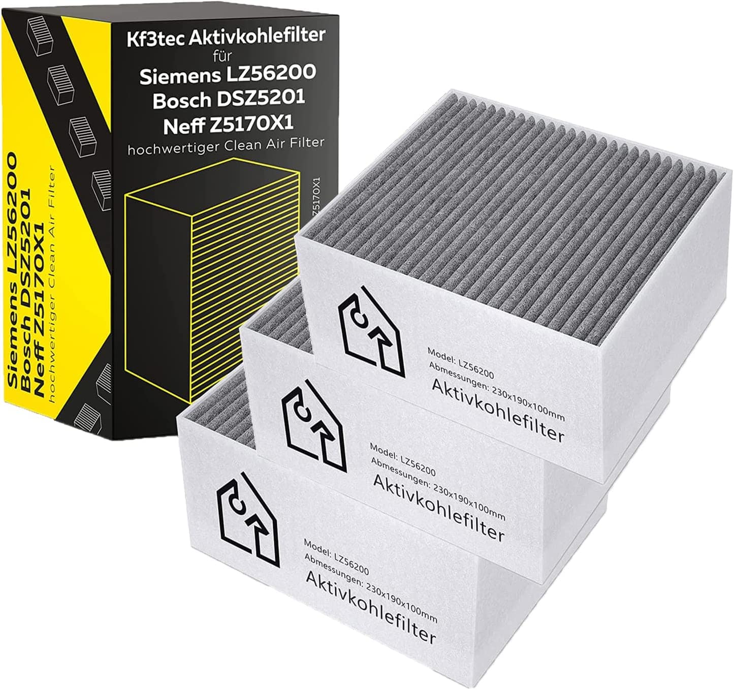 Aktivkohlefilter 3er Set für Siemens/Bosch/Neff/Gaggenau Cleanair Filter DSZ5201 / LZ56200 / Z5170X1 / 00678460 (Siemens/Bosch/Neff/Gaggenau Filter - DSZ5201 / LZ56200 / Z5170X1 / 00678460)