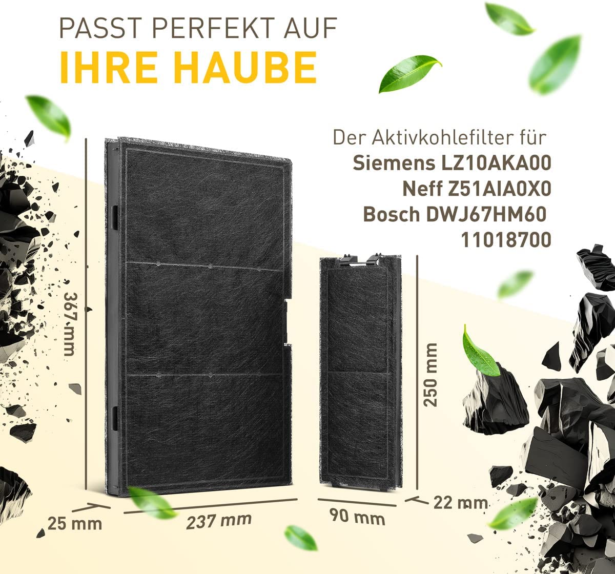 Aktivkohlefilter geeignet für Siemens LZ10AKA00 / Neff Z51AIA0X0 / Bosch DWZ0AK0A0 / Constructa Gaggenau 17000965 (2 Stück)