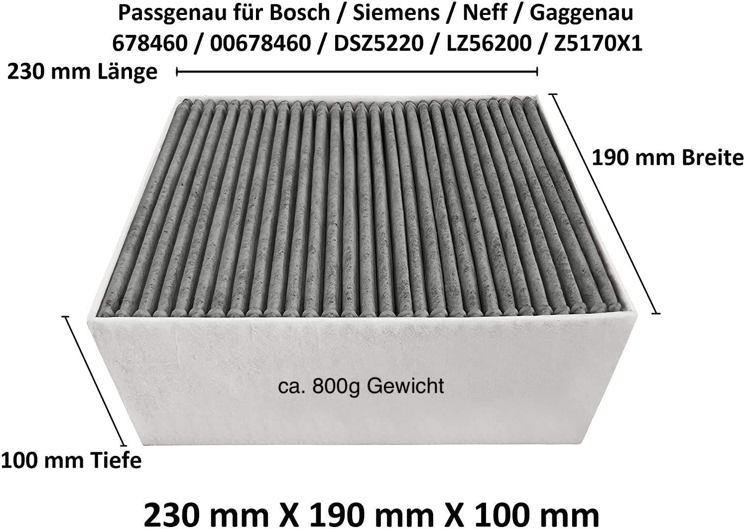 Aktivkohlefilter für Siemens/Bosch/Neff/Gaggenau Cleanair Filter - DSZ5201 / LZ56200 / Z5170X1 / 00678460 (Siemens/Bosch/Neff/Gaggenau Cleanair Filter - DSZ5201 / LZ56200 / Z5170X1 / 00678460)