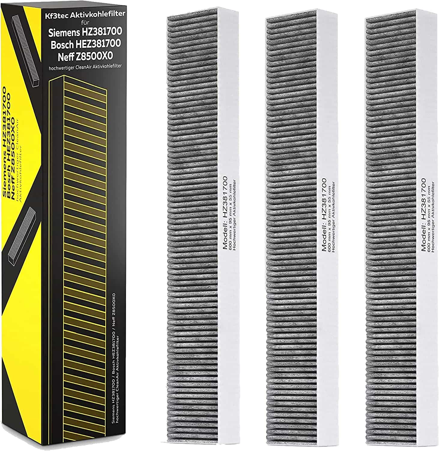 Aktivkohlefilter 3er Pack für Siemens HZ381700 / Bosch HEZ381700 / Neff Z8500X0 hochwertiger CleanAir Aktivkohlefilter mit Teilenummer 17000822 Ersatzfilter für Umluftmodul