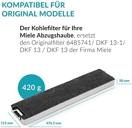 Aktivkohlefilter DKF 13-1 für Miele Dunstabzugshauben DKF13-1 bzw. 6485741, DA3366 / 3466/3496 (2er pack)